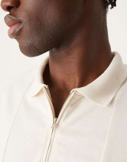 ASOS DESIGN – Schweres Polohemd in Cremeweiß mit kurzem Reißverschluss, 2 von 4