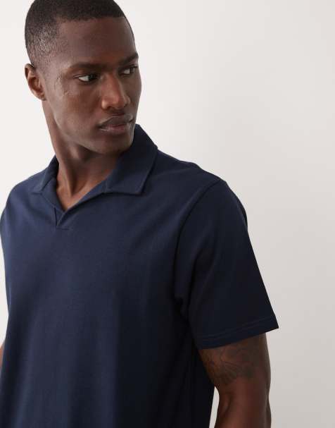 ASOS DESIGN – Schweres Regular-Fit-Polohemd in Marineblau mit eingekerbtem Ausschnitt - view 1