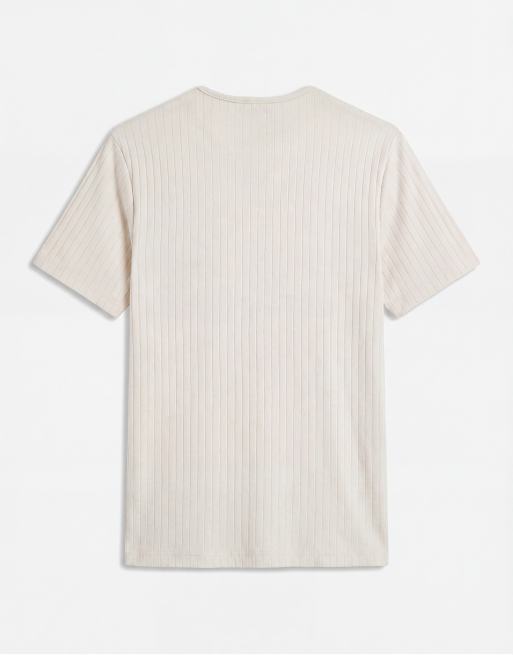 ASOS DESIGN – Schweres Regular-Fit-T-Shirt in Beige mit Henley-Ausschnitt, 7 von 7