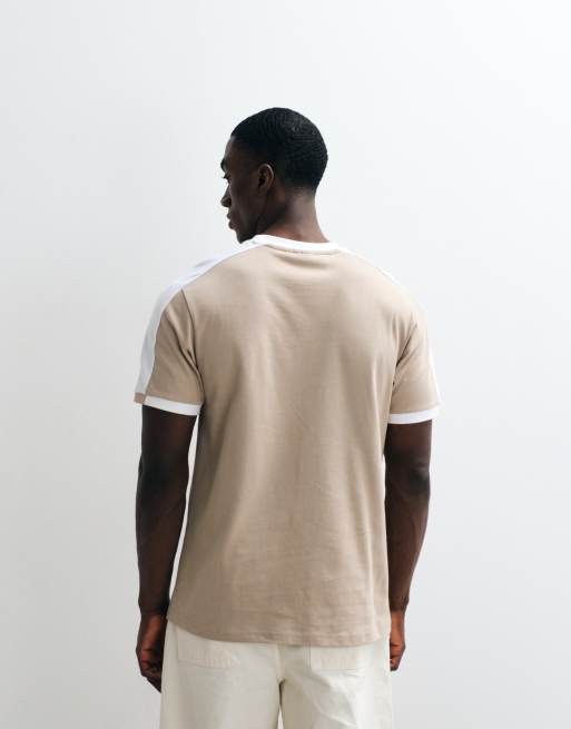 ASOS DESIGN – Schweres Regular-Fit-T-Shirt in Beige mit Kontrasteinsatz, 4 von 5