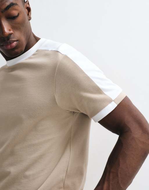 ASOS DESIGN – Schweres Regular-Fit-T-Shirt in Beige mit Kontrasteinsatz, 5 von 5