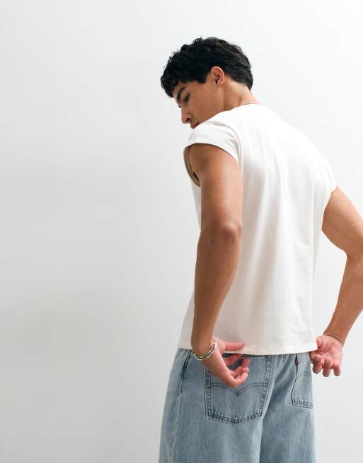 ASOS DESIGN – Schweres Regular-Fit-T-Shirt in Cremeweiß mit Kappenärmeln, 2 von 5