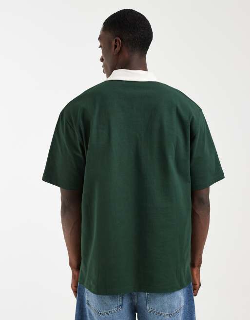 ASOS DESIGN – Schweres Relaxed-Fit-Polohemd in Dunkelgrün mit Kontrastkragen, 2 von 5