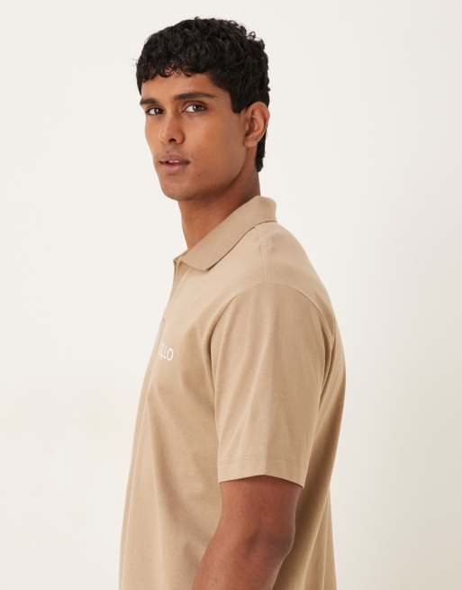 ASOS DESIGN – Schweres Relaxed-Fit-Polohemd in Graubeige mit Printdetail, 240 g/m², 4 von 5