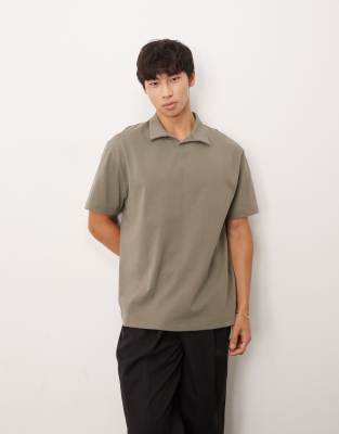 ASOS DESIGN – Schweres Relaxed Fit Polohemd in Khaki - view 1