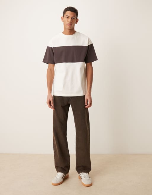 ASOS DESIGN – Schweres Relaxed-Fit-T-Shirt in Creme mit farblich abgesetztem Einsatz, 2 von 5