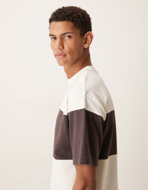 ASOS DESIGN – Schweres Relaxed-Fit-T-Shirt in Creme mit farblich abgesetztem Einsatz, 4 von 5