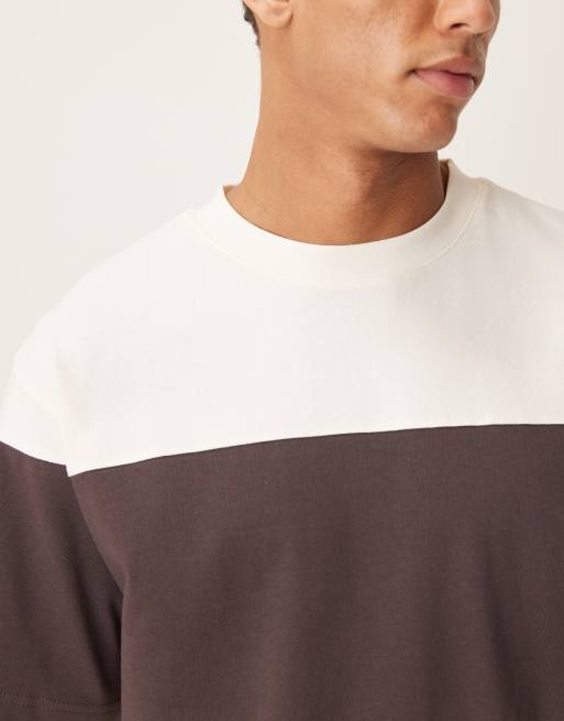 ASOS DESIGN – Schweres Relaxed-Fit-T-Shirt in Creme mit farblich abgesetztem Einsatz, 5 von 5
