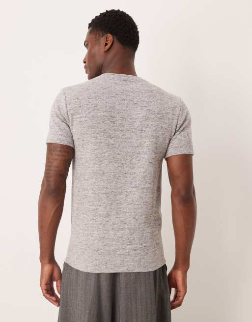 ASOS DESIGN – Schweres, schmal geschnittenes T-Shirt in meliertem Grau mit angerauter Struktur  , 5 von 5