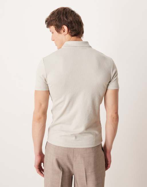 ASOS DESIGN – Schweres, strukturiertes Muskelhemd in Grau mit Polokragen, 3 von 5