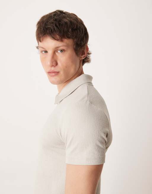 ASOS DESIGN – Schweres, strukturiertes Muskelhemd in Grau mit Polokragen, 4 von 5