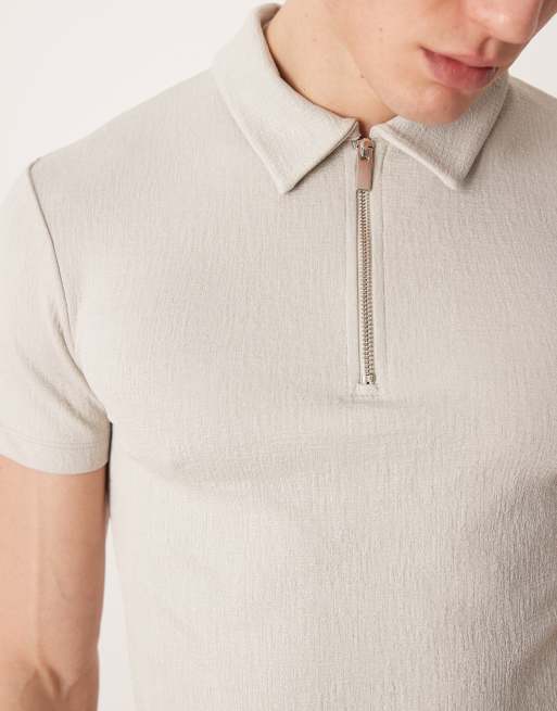 ASOS DESIGN – Schweres, strukturiertes Muskelhemd in Grau mit Polokragen, 5 von 5