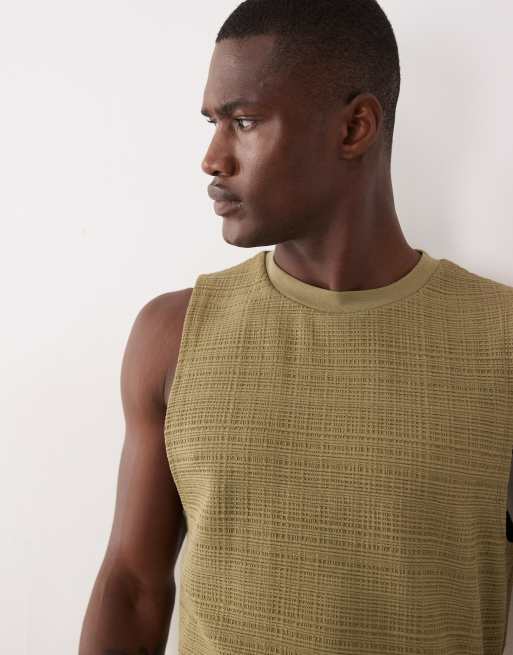ASOS DESIGN – Schweres, strukturiertes Regular-Fit-Tanktop in Khaki, 3 von 5
