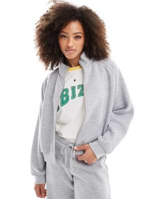 ASOS DESIGN - Schweres Sweatshirt in Grau mit Reißverschluss und Stehkragen, Kombiteil