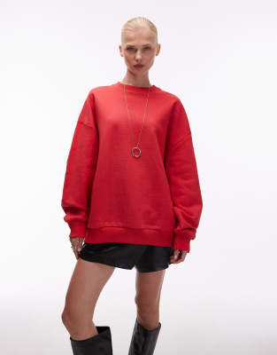 ASOS DESIGN - Schweres Sweatshirt in Rot mit Ballonärmeln