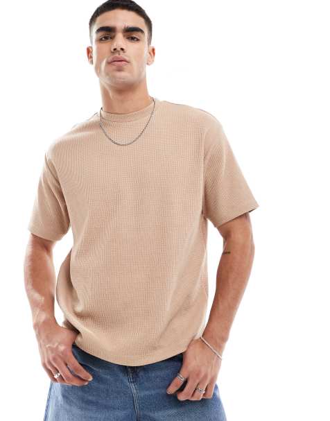 ASOS DESIGN – Schweres T-Shirt in Neutral mit Waffelmuster und lockerem Schnitt - view 1
