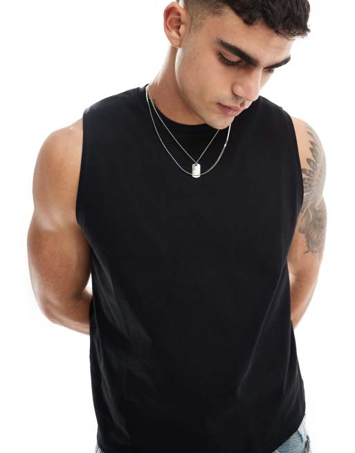 ASOS DESIGN Schweres Tanktop in Schwarz mit kurzem Schnitt ASOS