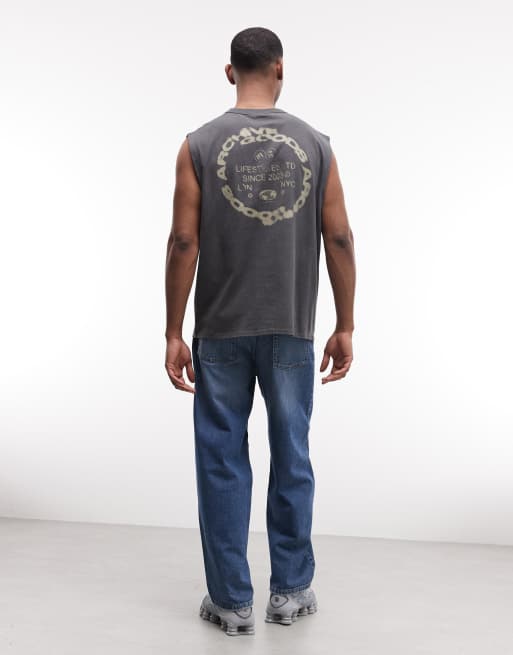 ASOS DESIGN – Schweres Tanktop in verwaschenem Anthrazit mit Text-Grafikprint, 4 von 5