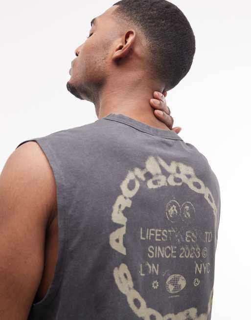ASOS DESIGN – Schweres Tanktop in verwaschenem Anthrazit mit Text-Grafikprint, 5 von 5