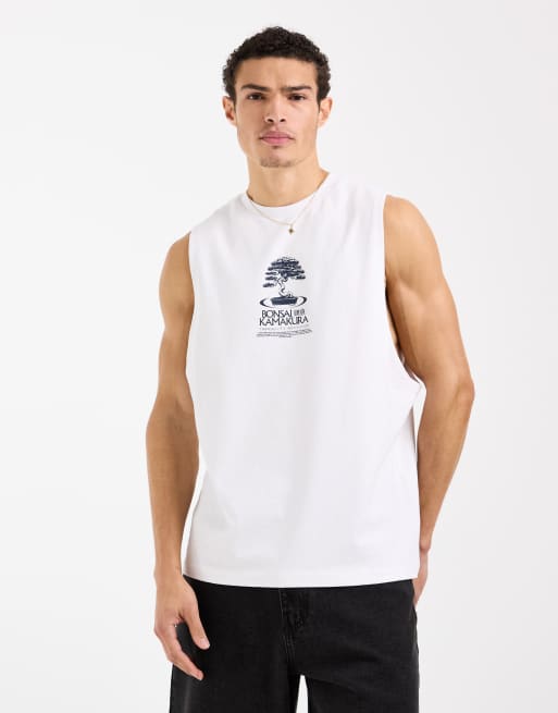 ASOS DESIGN – Schweres Tanktop in Weiß mit Bonsai-Print und lockerer Passform, 3 von 5