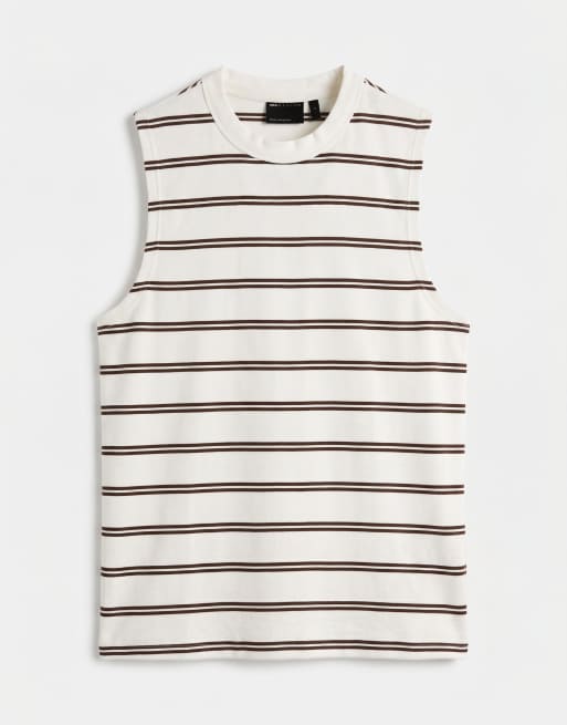 ASOS DESIGN – Schweres Tanktop in Wollweiß und Braun gestreift mit regulärer Passform, 6 von 7