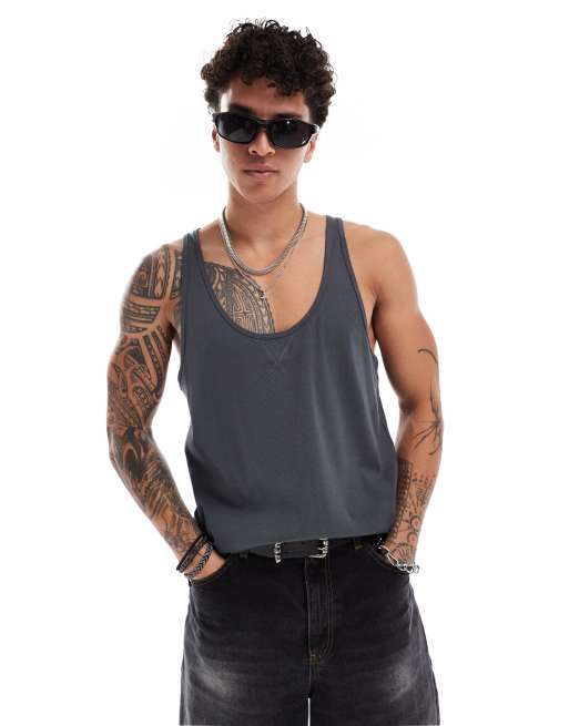 ASOS DESIGN – Schweres Trägershirt in Anthrazit mit Ziernaht