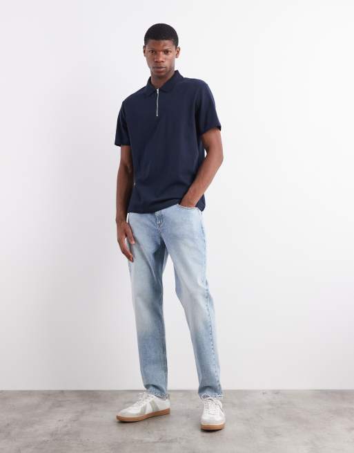ASOS DESIGN – Schweres, weiches Polohemd in Marineblau mit Reißverschluss, 2 von 5