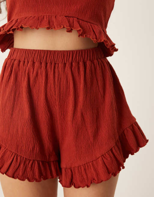 ASOS DESIGN – Schwingende Shorts in Rost mit Knitterstruktur und Rüschensaum, Kombiteil, 2 von 5