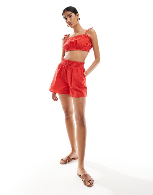 ASOS DESIGN Schwingende Shorts in Rot mit Leinenanteil Kombiteil ASOS