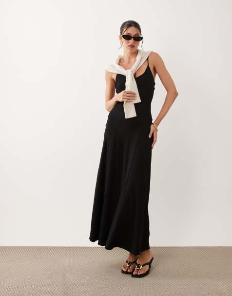 ASOS DESIGN – Schwingendes Camisole-Midikleid in Schwarz mit BH-Design - view 1