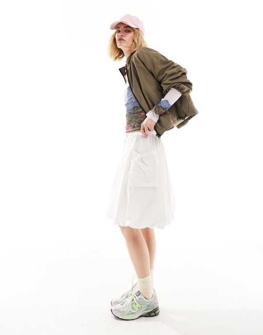 ASOS DESIGN – Ściągana na sznurek biała spódnica bombka w stylu lat 90.