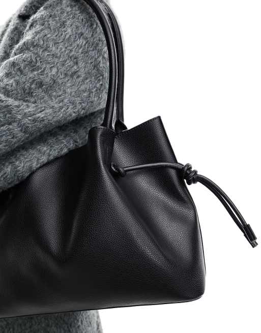 ASOS DESIGN – Ściągana na sznurek marszczona czarna torba typu tote, 2 z 4
