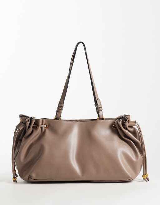 ASOS DESIGN – Ściągana na sznurek torba typu tote w kolorze pieczarkowym