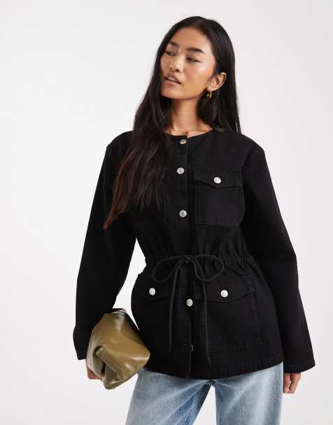 ASOS DESIGN cinch waist utility pocket denim jacket with waist cord