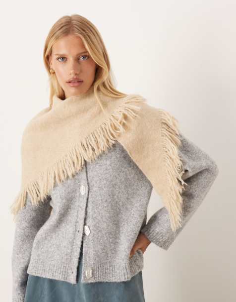 ASOS DESIGN - Sciarpa a triangolo grande color crema con nappe - view 1