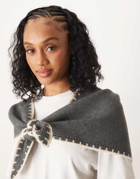 ASOS DESIGN - Sciarpa a triangolo in maglia grigia con impunture - view 1