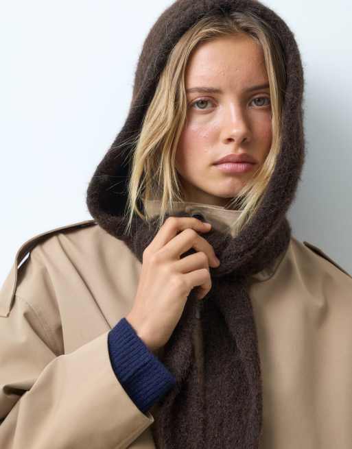 ASOS DESIGN sciarpa con cappuccio lavorata a maglia color cioccolato, 1 di 4