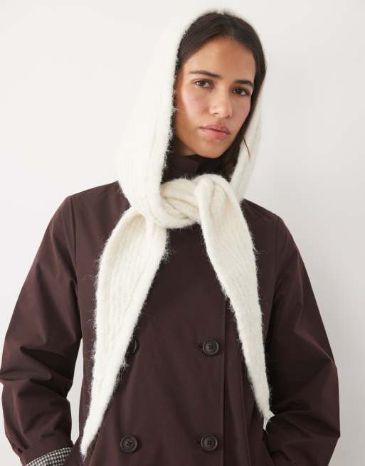 ASOS DESIGN sciarpa con cappuccio lavorata a maglia color crema, 1 di 3