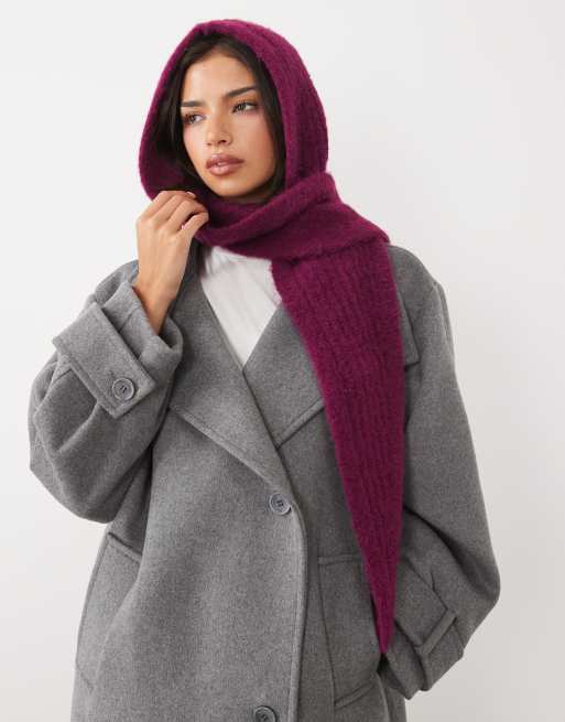 ASOS DESIGN sciarpa con cappuccio lavorata a maglia color prugna, 1 di 3