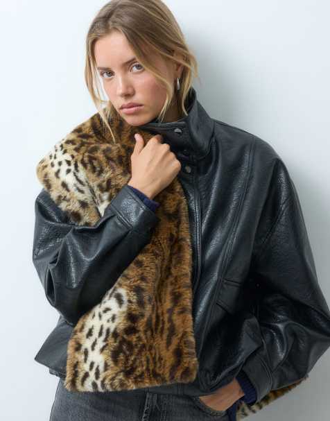 ASOS DESIGN sciarpa con passante in pelliccia sintetica con stampa leopardata - view 1