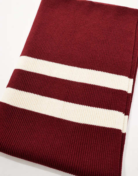 ASOS DESIGN - Sciarpa in maglia color bordeaux a righe stile college - view 1
