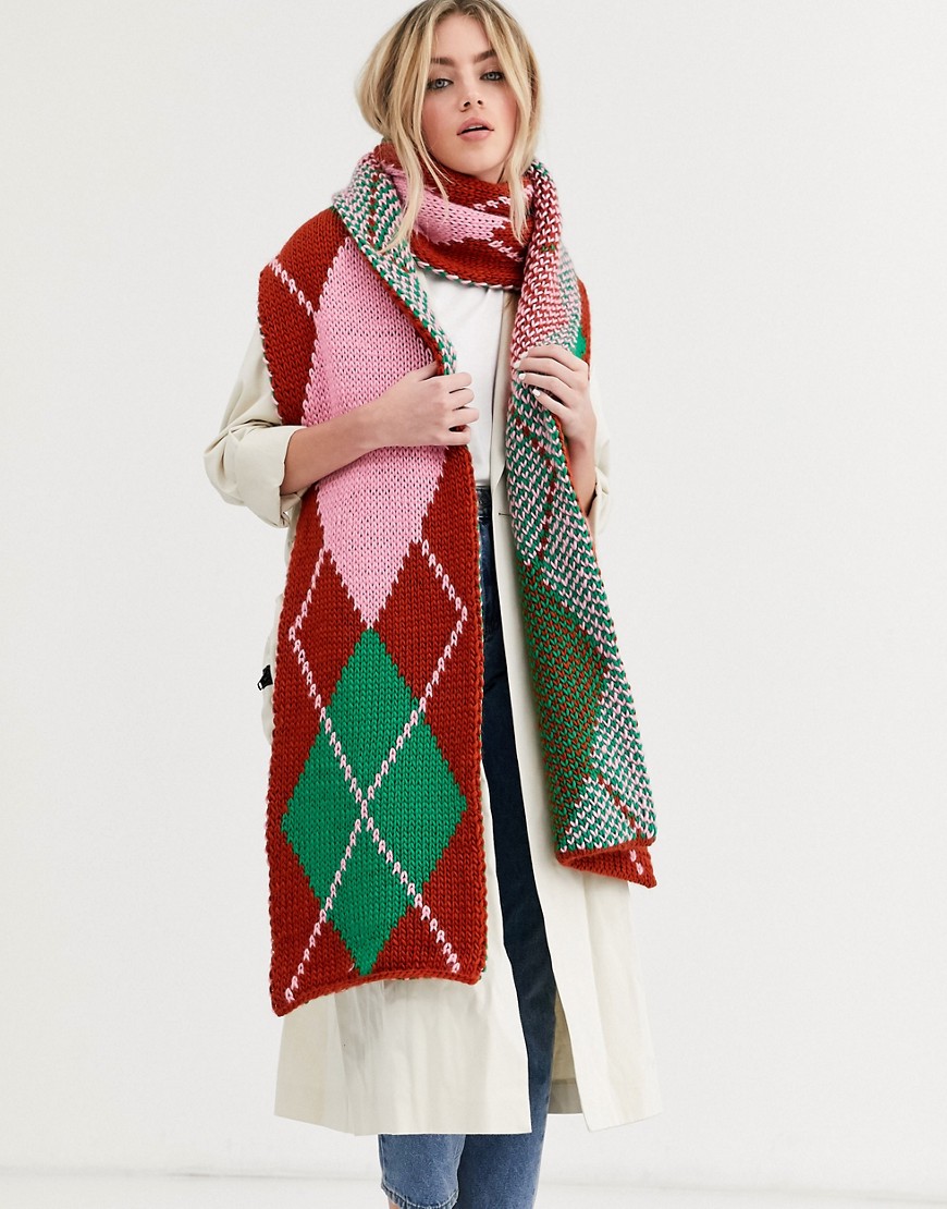 ASOS DESIGN - Sciarpa lunga in maglia a losanghe-Multicolore