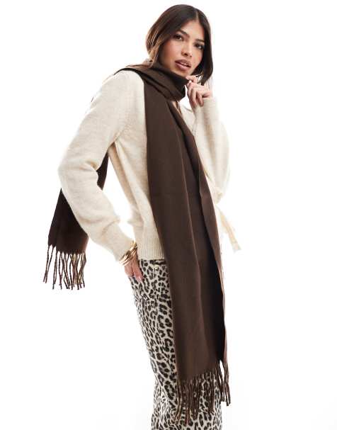ASOS DESIGN - Sciarpa marrone cioccolato con frange intrecciate - view 1