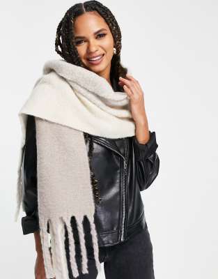 ASOS DESIGN - Sciarpa morbida beige bicolore con nappe 