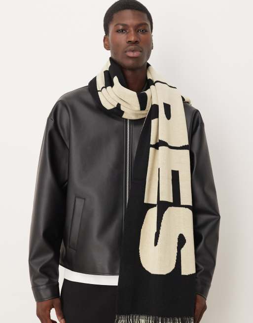 ASOS DESIGN knitted reversible graphic scarf in black
