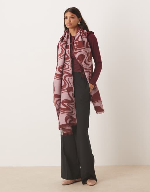 ASOS DESIGN - Sciarpa rosa e bordeaux con monogramma e design astratto jacquard, 3 di 3