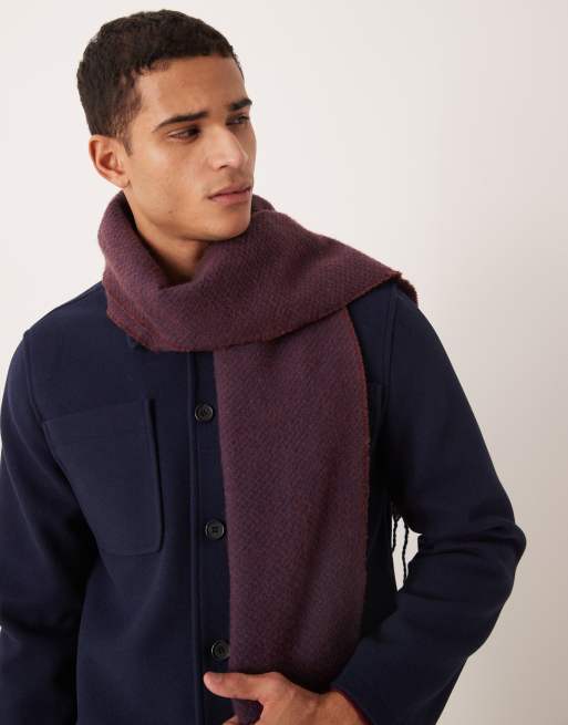 ASOS DESIGN - Sciarpa rosso bordeaux premium in lana con motivo a spina di pesce, 3 di 3