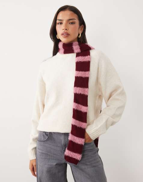 ASOS DESIGN sciarpa skinny piatta a righe rosa e bordeaux - view 1