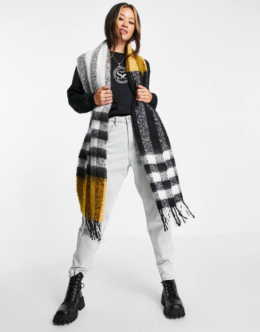 ASOS DESIGN - Sciarpa soffice oversize lunga a quadri misti color senape, 4 di 4