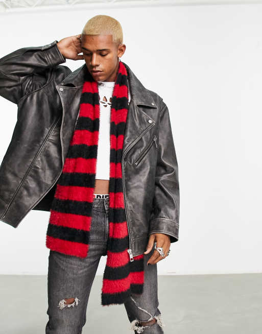 ASOS DESIGN - Sciarpa sottile soffice a righe rosse e nere